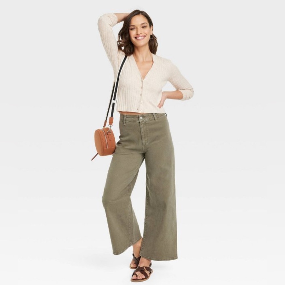 Universal Thread Women’s High Rise Sailor Wide Leg Jeans, olive green, 10